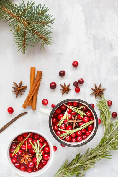 Kış mulled şarap ile kızılcık ve baharat hafif bir backgr üzerinde