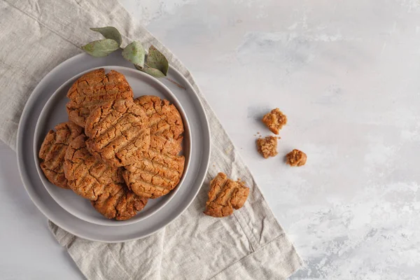 Homemade healthy aquafaba vegan cookies, top view, copy space