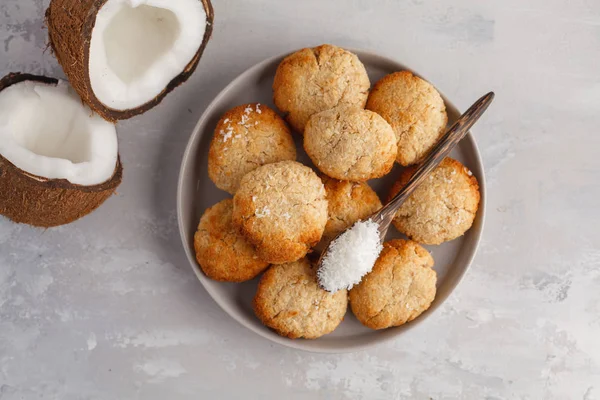 Healthy vegan homemade coconut cookies, light background