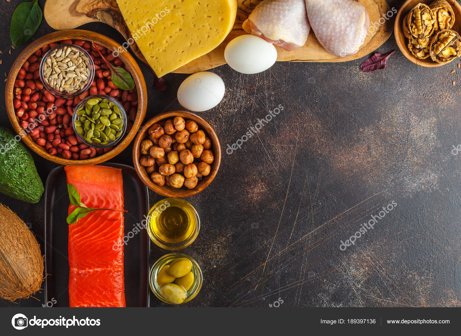 Keto (ketogenic) diet concept. High protein food, food frame — Stock