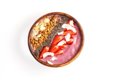 Vejetaryen kahvaltı kavramı. Çilek güler yüzlü kase, ayrı tut