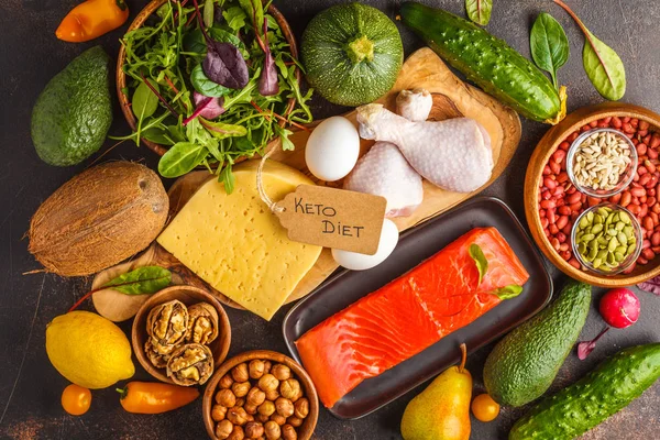 Keto (ketogenic) diet concept. Balanced low-carb food background Stock Photo