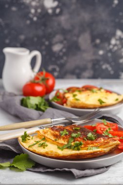 Lezzetli parlak yumurtalı omlet peynir ve sebze ile. 
