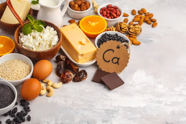Egészséges táplálkozás Fogyókúra koncepció. kalcium élelmiszer, élelmiszer-háttér, — Stock Fotó