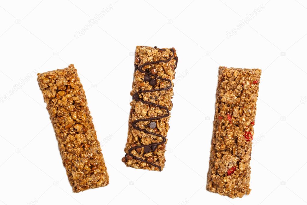 Granola bars isolated on white background. 