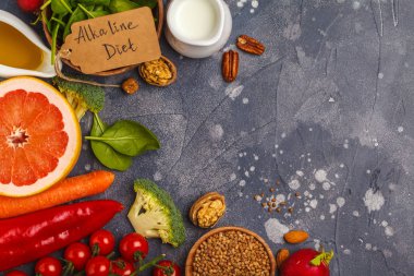 Sağlıklı gıda arka plan, trendy alkali diyet ürünler - meyve,