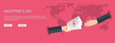 Düz arka plan kızla aşk mektupları veren çocukla. Sevgililer günü. Benim sevgilim olmak. Şubat. İleti. Düz vektör çizim. 