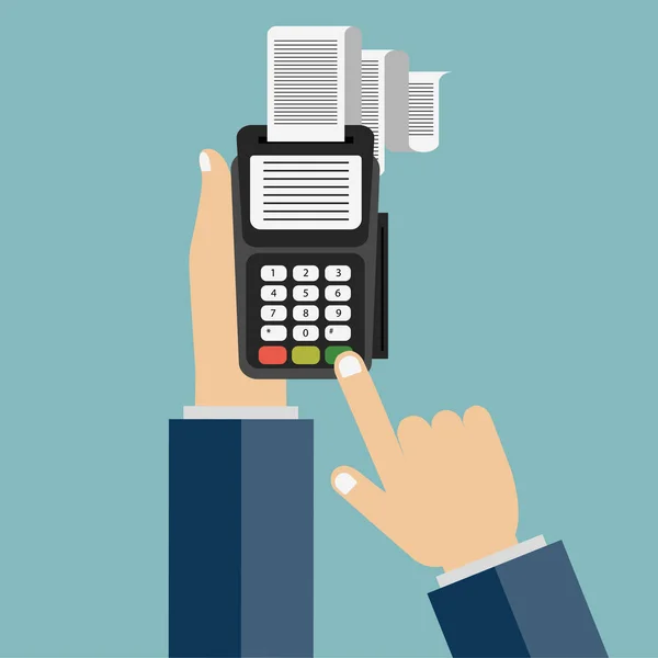 Hand saisit un code pin pour une carte bancaire sur le distributeur de cartes de paiement. Illustration vectorielle plate . — Image vectorielle