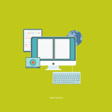 Web kursları kavramı. Öğrenme, satır eğitim hatta. Düz vektör çizim.