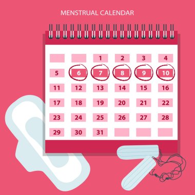 Pamuk tampon ile adet takvim. Kadın hijyen koruma. Kadın kritik gün. Düz vektör çizim.