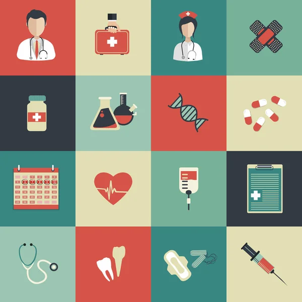 Set di icone di assistenza sanitaria e medicina. Illustrazione vettoriale piatto . — Vettoriale Stock