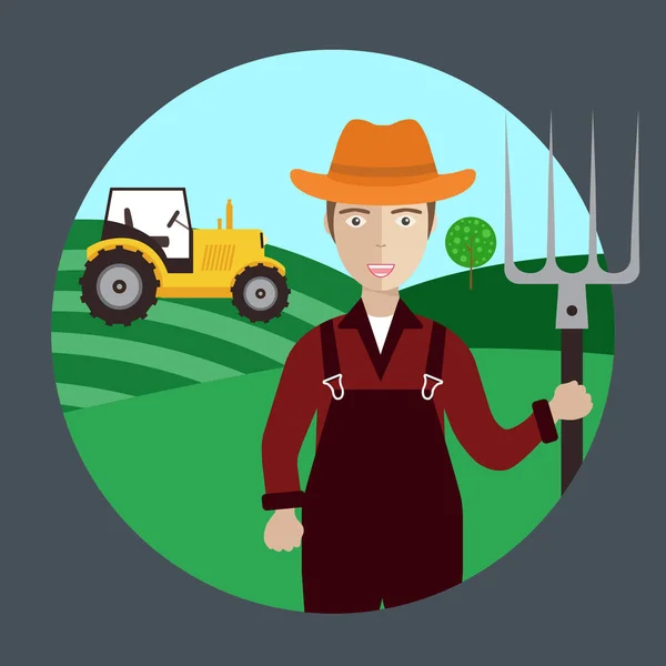 农民工用帽子和干草叉. — 图库矢量图片