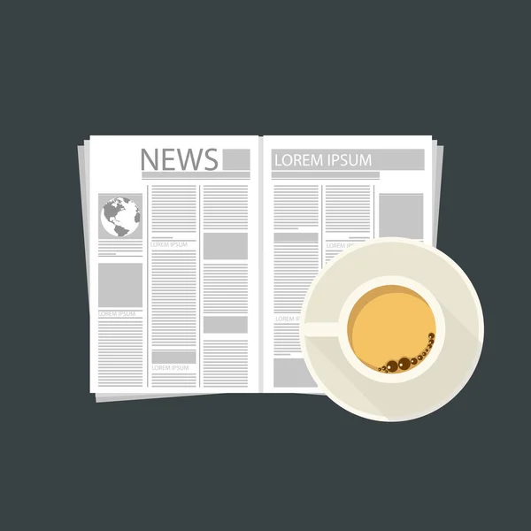 Šálek kávy s novinami. Odpolední káva, koncept přestávka na kávu. Plochá vektorové ilustrace. — Stockový vektor