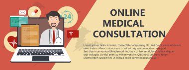 Çizgi tıbbi müzakeresi. Acil durum yardım hizmeti. Nöbetçi doktor. Düz vektör çizim