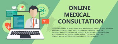 Çizgi tıbbi müzakeresi. Acil durum yardım hizmeti. Nöbetçi doktor. Düz vektör çizim