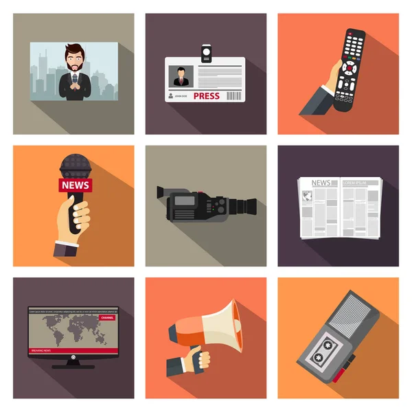 Ensemble d'icônes de journalisme. Illustration vectorielle plate — Image vectorielle