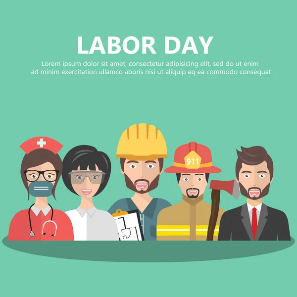 Il concetto del Labor Day. La gente raggruppa professioni diverse. Illustrazione vettoriale piatto — Vettoriale Stock