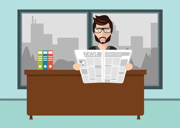 事務所で新聞を読んで怠惰な実業家。フラットのベクトル図 — ストックベクタ
