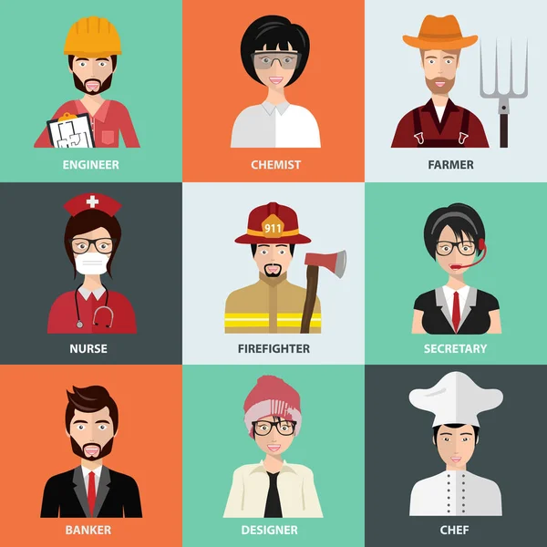 People of different professions, icons in set collection. Worker and specialist avatars. Flat vector illustration