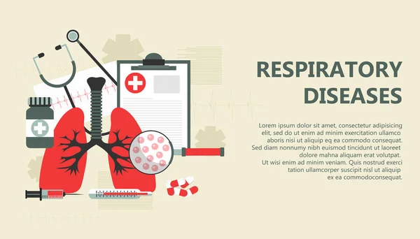 Banner de doenças respiratórias. Ilustração vetorial plana — Vetor de Stock