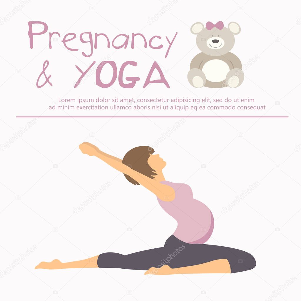 Pregnancy and yoga concept. Pregnant woman doing yoga poster. Flat vector illustration