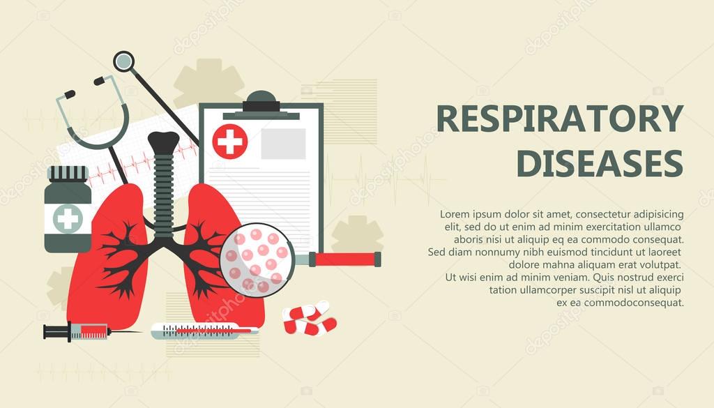 Respiratory diseases banner. Flat vector illustration