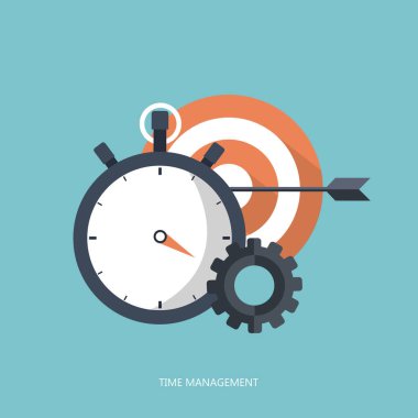 Zaman yönetimi kavramı. Kronometre ve hedef. Düz vektör çizim
