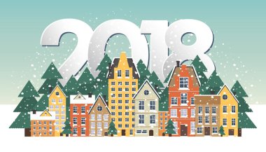 Kış manzarası. Yeni yıl poster. Kış Köyü.