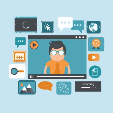 Satır eğitim ve e öğrenme kavramı üzerinde. Satır web tutorials. Düz vektör çizim.