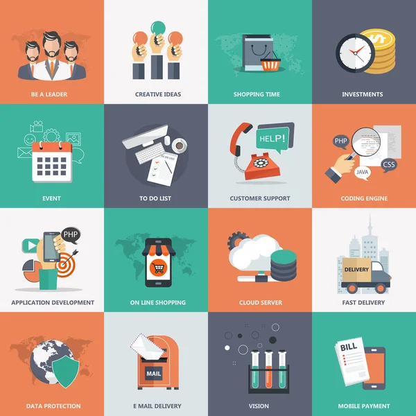 Business Technology Management Icon Set Websites Mobile Applications Flat Vector — Stock Vector