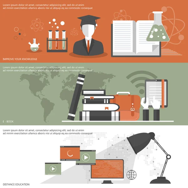 教育バナー 線上では チュートリアル 専門教育を学ぶします フラットのベクトル図 — ストックベクタ