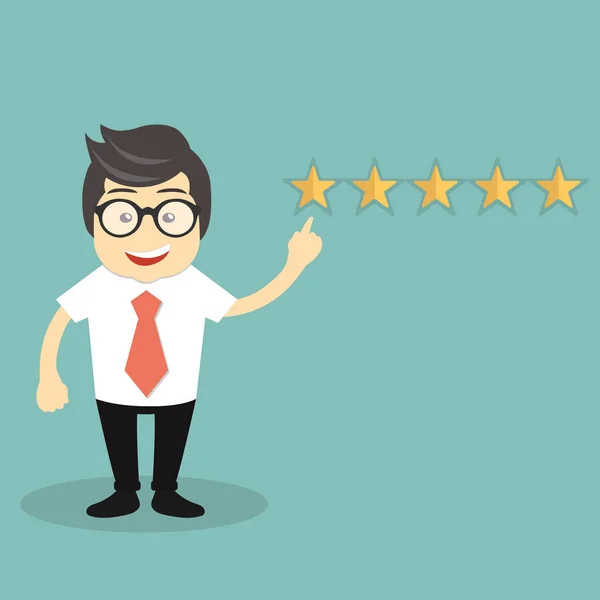 Рейтинг Ілюстрації Обслуговування Клієнтів Чоловік Показує Оцінку Яти Зірок Рейтинг — стоковий вектор