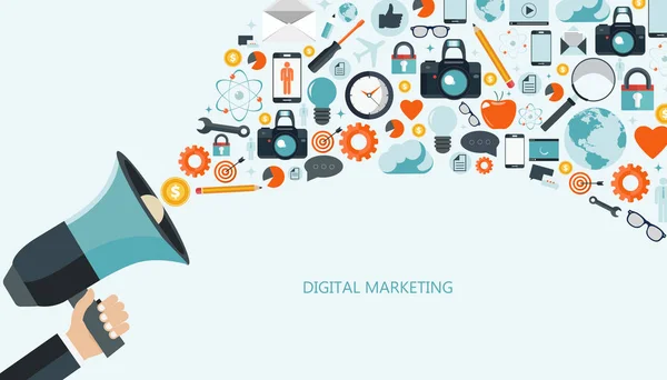 Concepto Marketing Digital Ilustración Vectorial Plana — Vector de stock