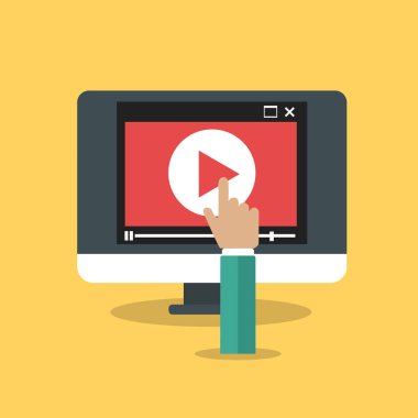 Akıllı televizyon kavramı. El dokunmatik ekran oyun televizyon ekranında. Medya pazarlama kavramı.