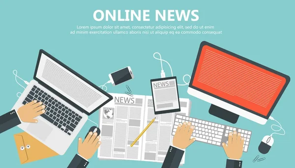 Online Nachrichtenkonzept Informations Und Newsletter Flachbanner Wirtschaftsnachrichten Und Marktnachrichten Flache — Stockvektor