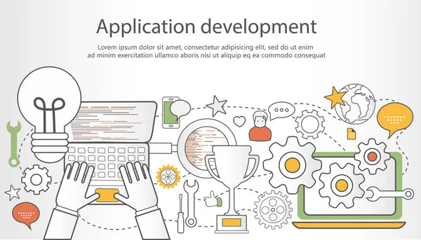 Баннер Разработки Приложений Плоская Векторная Иллюстрация — стоковый вектор