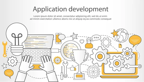 Application Development Outline Banner Flat Vector Illustration — Stock Vector