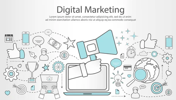 Conceito Marketing Digital Desenho Plano Ilustração Vetorial — Vetor de Stock