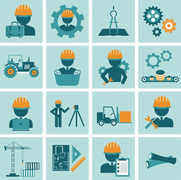 Engineering Icon Set Engineer Construction Equipment Machine Operator Managing Manufacturing