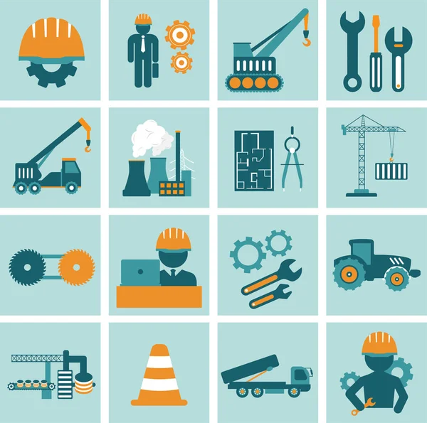 Engineering Icon Set Engineer Construction Equipment Machine Operator Managing Manufacturing — Stock Vector