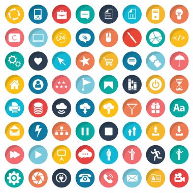 Web Tasarım Icon set. Evrensel küme. Düz vektör çizim