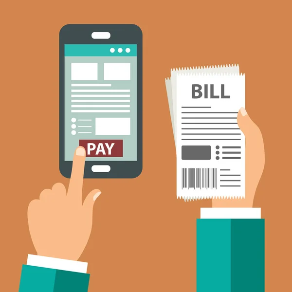 移动支付概念 在线支付账单 使用手机到银行和网上购物 平面矢量图 — 图库矢量图片