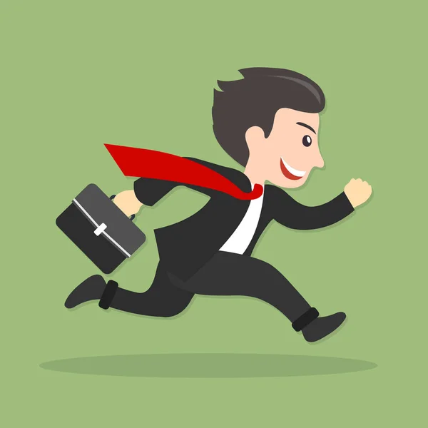 A businessman with a briefcase in his hand is running. Flat vector illustration