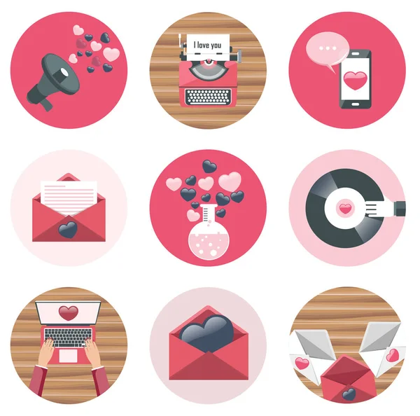 Valentines day icon set. Love concept. Flat vector illustration