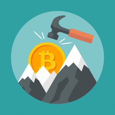 Bitcoin kavramı. Finansman ve yatırımlarına bitcoin için hatta. Yeni teknoloji simgesi. Düz vektör çizim