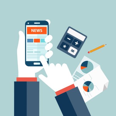 Borsa haberleri kavramı. Satır piyasa haberleri. Bülten ve bilgi. İş ve pazar haber. Mali rapor. Düz vektör çizim