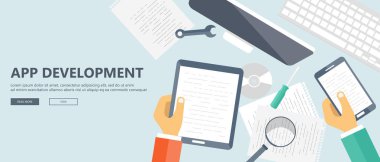 Düz vektör tasarım illüstrasyon kavramı uygulama geliştirme için. Başarılı iş kurma kavram. Düz vektör çizim