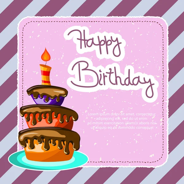 Birthday card with cake. Flat vector illustration