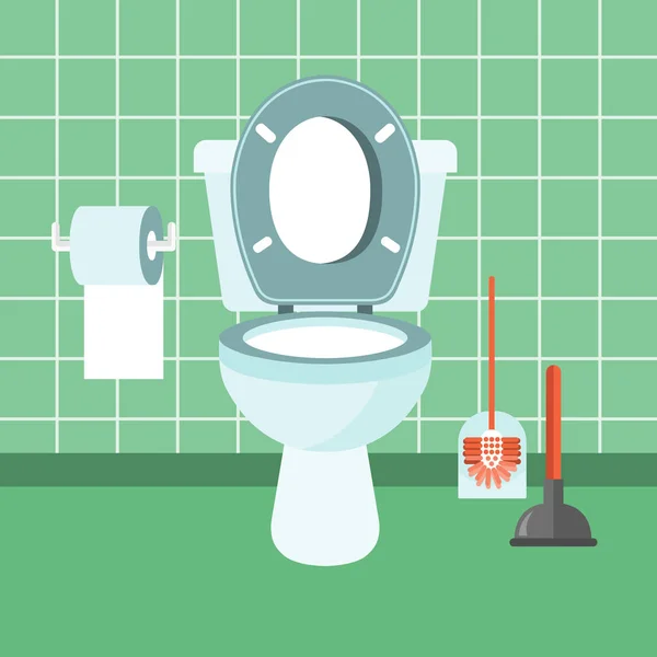 Banyo Klozet Tuvalet Kağıdı Fırça Tesisatçı Düz Vektör Çizim — Stok Vektör