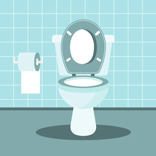 Cuarto Baño Interior Con Inodoro Papel Higiénico Ilustración Vectorial Plana — Vector de stock